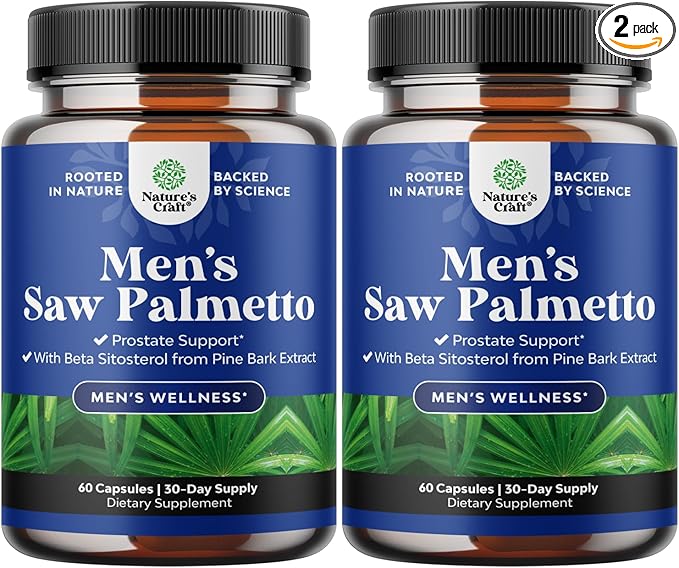 Saw Palmetto for Men with Beta Sitosterol - Saw Palmetto Extract Prostate Support Supplement for Men's Health & Better Bladder Control Plus Restoring Hair Supplement for Hair Health for Men-60ct (2pk)
