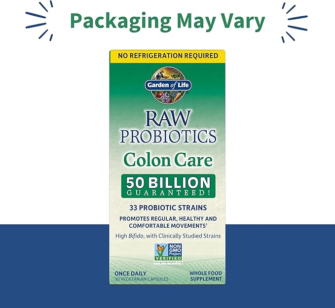 Garden of Life Probiotics for Women & Men-Raw Probiotics Colon Care 50 Billion CFU and Enzymes, Shelf Stable Once Daily Acidophilus Probiotic for Regularity & Immune Health, 30 Capsules(Pack of 6)