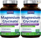 Innate Vitality Magnesium Glycinate 500mg | 70mg Elemental Magnesium Supplement - High Absorption, Non Buffered, Non-GMO & No Gluten - Vegan - Nerve Health - 120 Capsules (Pack of 2)