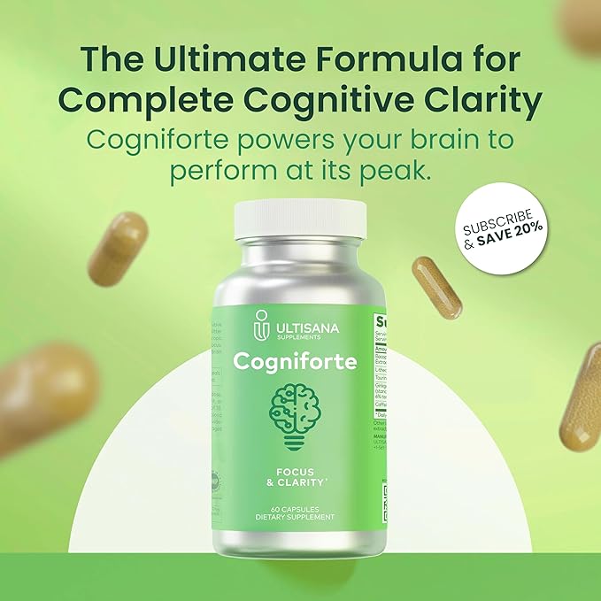 Cogniforte L-Theanine & Ginkgo Biloba Brain Supplement for Memory and Focus | Enhanced Cognitive Support, Mental Clarity & Energy Booster | with Taurine & Caffeine | 60 Count
