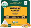VAHDAM Organic Turmeric Ginger Herbal Tea Bags (100 Pyramid Tea Bags) Caffeine Free, Non GMO | 100% Pure Herbal Blend - Savory & Spicy, Plant-Based Teabags | Resealable Ziplock Pouch
