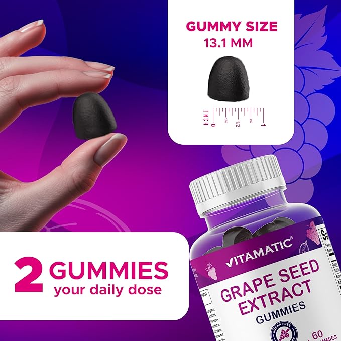 Vitamatic Grape Seed Extract Gummies – Plant-Based Botanical Extract – Natural Grape & Black Currant Flavor – Vegan, Non-GMO – Herbal Supplement – 60 Gummies - 2 Pack