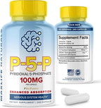 P5P Pyridoxal-5-Phosphate B6 100mg Active, Vitamin B6 Supplement High Potency Bioavailable P5P Supplement Capsules Supports Energy, Nerve Health & Amino Acid - 240 Easy-to-Swallow Capsules