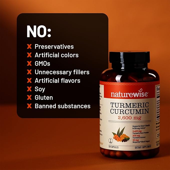 NatureWise Turmeric Curcumin with Black Pepper 2600mg - Ultra Absorption Turmeric Curcumin Supplement + BioPerine - Naturally-Sourced, Vegan, Non-GMO, USA Manufactured - 120 Capsules[30-Day Supply]