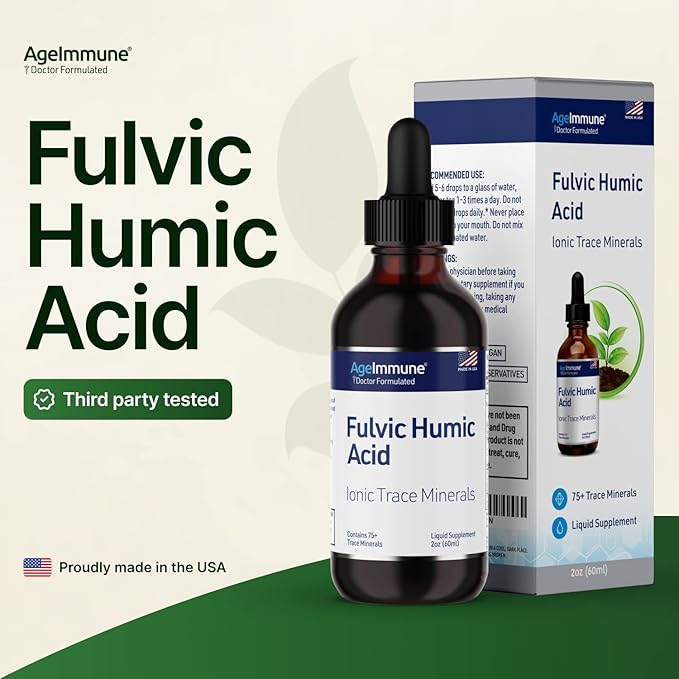 Fulvic Humic Acid 75 + Trace Minerals Liquid Supplement - Plant Derived in USA - Fulvic Acid Minerals Concentrate for Energy, Gut Health and Hydration- 1 gram per Serving - 2 oz.