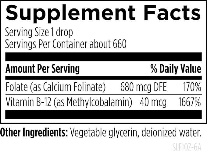 Designs for Health B12 + Folate Drops - Super Liquid Folate with Vitamin B12 as Methylcobalamin - 400mcg Folate + 40mcg Methyl B12 per Drop, Non-GMO + Vegetarian (660 Servings / 1 Fl Oz)