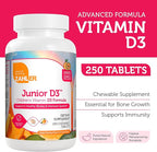 Zahler Junior D3 Vitamins 1000 IU - Chewable Vitamin D3 for Kids to Support Bone, Teeth & Immune Health - Kosher Kids Orange Flavor - 250 Count.