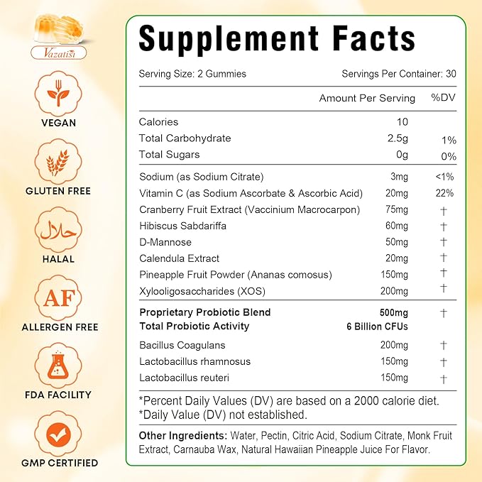 120 Count | Feminine Balance Gummies for Women’s | Pineapple Gummies for Women PH Balance, Healthy Odor, Yeast Balance & Flora | Vegetarian Friendly, Sugar Free