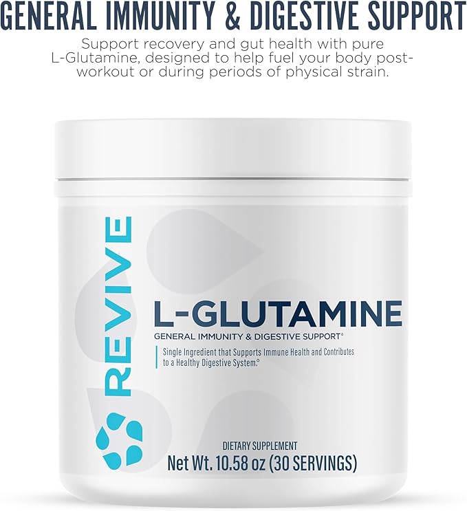 Revive MD Gut L-Glutamine Powder - Muscle Recovery & Immune Support Supplement for Adults - Promotes Digestive Health, Reduces Muscle Soreness & Supports Immunity - Vegan (90 Servings)