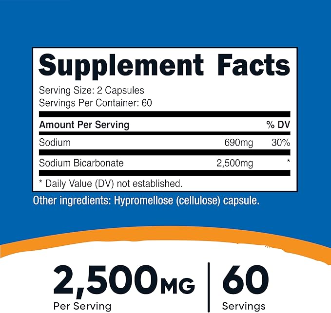 Nutricost Sodium Bicarbonate (2,500mg) 120 Capsules - GMO-Free, Gluten Free, Vegan, 60 Servings