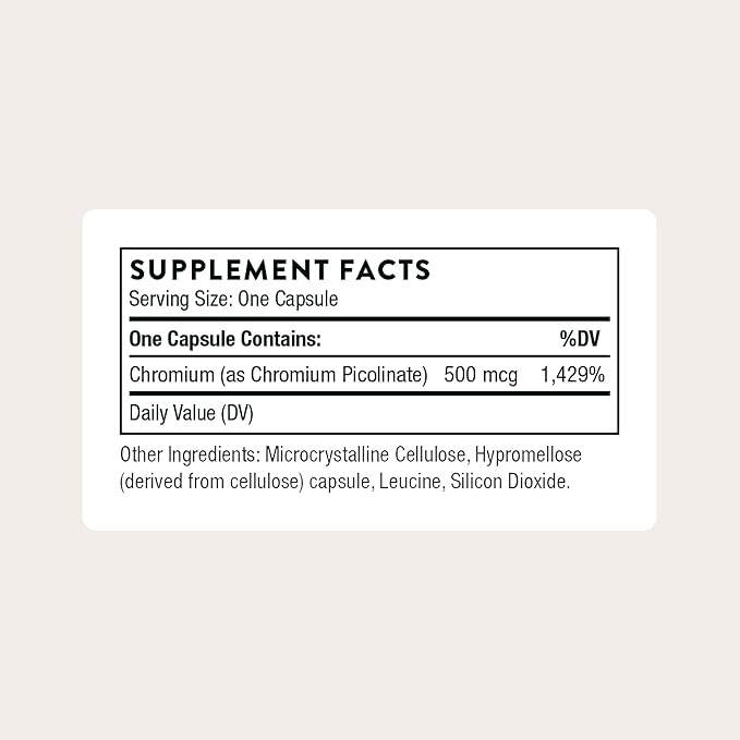 THORNE - Chromium Picolinate - Essential Mineral Supplement for Healthy Metabolism Support - Supports Carbohydrate Cravings* - Third-Party Certified - Dairy, Soy & Gluten-Free - 60 Capsules