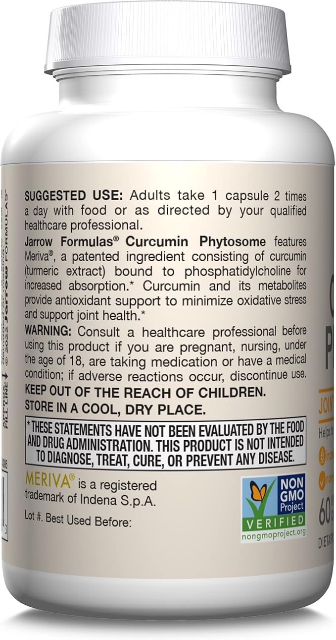 Jarrow Formulas Curcumin Phytosome 500 mg - 60 Veggie Capsules - Formulated with Meriva - Antioxidant Support Supplement - Joint Health & Support - 60 Servings