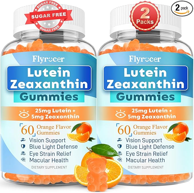 Sugar Free Lutein Gummies 25mg, Lutein and Zeaxanthin Supplements for Eye Health, 13-in-1 Eye Care Formula with Omega-3 Bilberry Saffron-Vision Health, Eye Strain, Dry Eyes,Vegan Orange Flavor 120 Cts