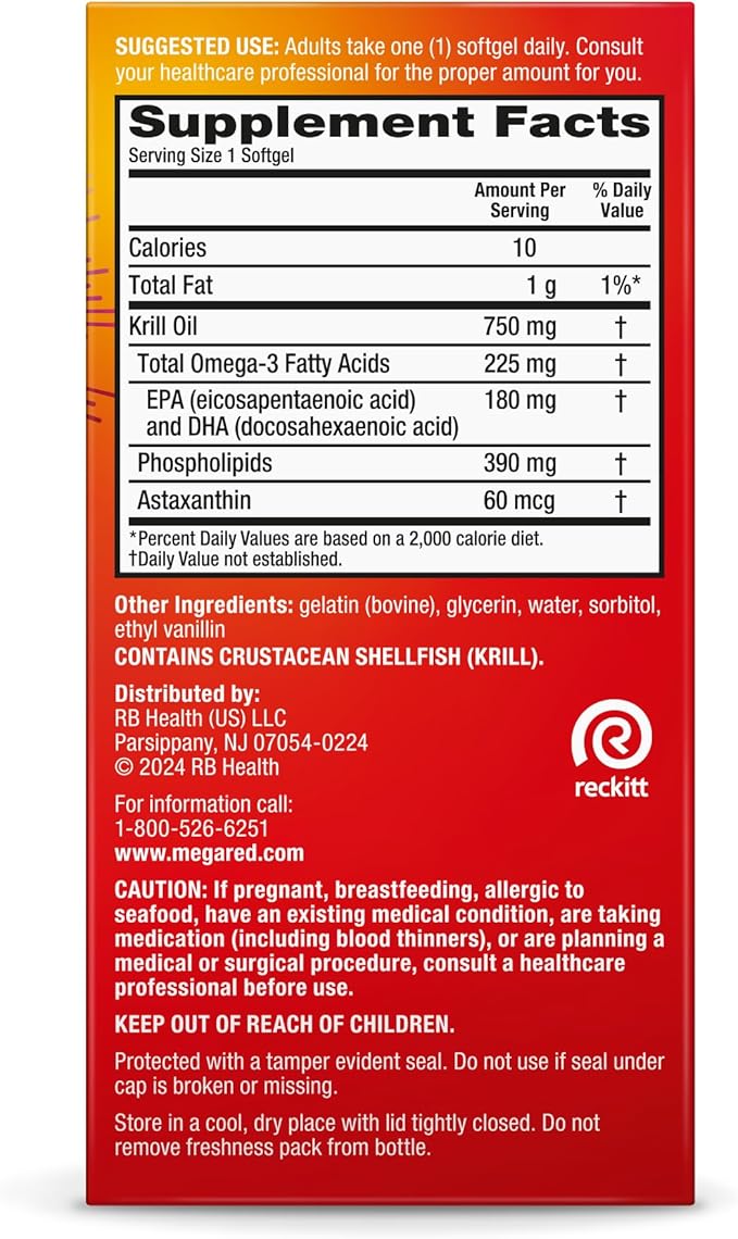 MegaRed Antarctic Krill Oil 750mg, Omega 3 Fatty Acid Supplement, Ultra Concentrate EPA & DHA Softgels, Antioxidant Astaxanthin, Heart Health Supplement with No Fish Oil Aftertaste, 80ct