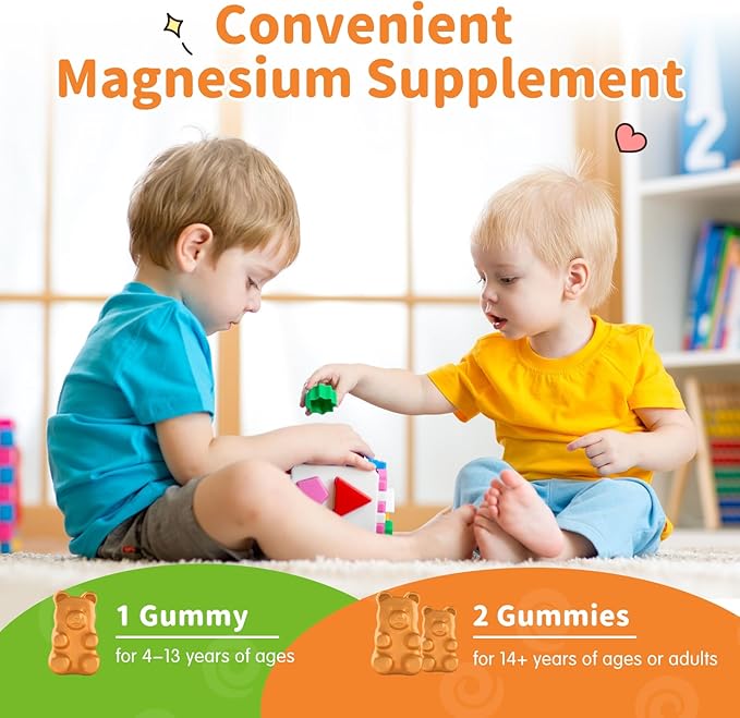 Magnesium Gummies for Kids - Magnesium Glycinate Gummies Supplement with L-Theanine, Vitamin B6, D3 for Adults & Kids, Calm Magnesium for Sleep, Relaxation, Brain, Bones,Sugar Free Orange 120ct