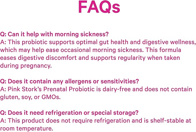 Pink Stork Prenatal Probiotics for Women - Vitamin B6, Prebiotics, Morning Sickness, Gut Microbiome, Pregnancy Probiotic, Immune Support, Pregnancy Must Haves - 60 Capsules