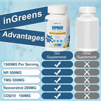 inGreens 500mg NMNH, NMN Supplement Alternative with NR, TMG, Resveratrol, COQ10, NAD Supplement, Anti Aging, Energy, Boost NAD+ Levels, 60 Capsules