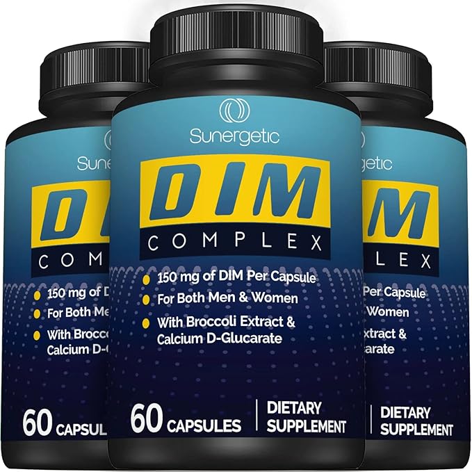 Sunergetic Premium DIM Supplement – 150mg diindolylmethane, Broccoli, Calcium D-Glucarate & Bioperine for Men & Women – DIM Complex for Menopause Support & Balance - 60 Capsules