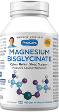 ANDREW LESSMAN Magnesium Bisglycinate - 480 Capsules - 70mg. Gentle, Highly Absorbable, Non-Laxative, Calming Magnesium for Relaxation. Enhanced Absorption. No Stomach Upset