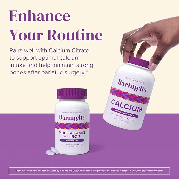 BariMelts Bariatric Multivitamin with Iron - 3 Month Supply (180 Fast-Dissolving Tablets) - Sugar-Free - Post-Op Bariatric Vitamins - Natural Blueberry Flavor