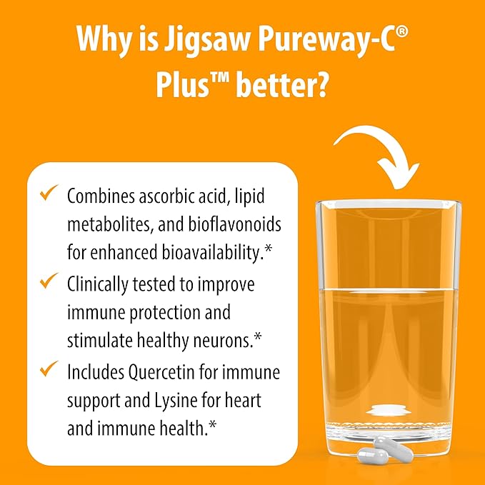Jigsaw Health Pureway-C Plus | Vitamin C with L-Lysine and Quercetin | Promotes Healthy Immune System Response | 120 Capsules | 60 Servings