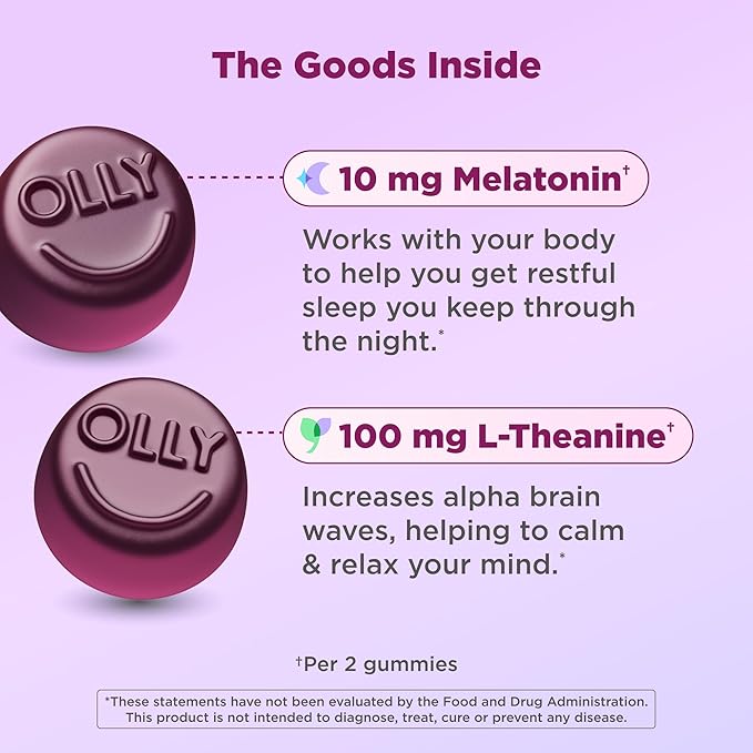 OLLY Max Strength Sleep Gummy, 10mg Melatonin, L-Theanine, Chamomile, Lemon Balm, Sugar Free, Vegetarian Sleep Aid, Strawberry - 70 Count