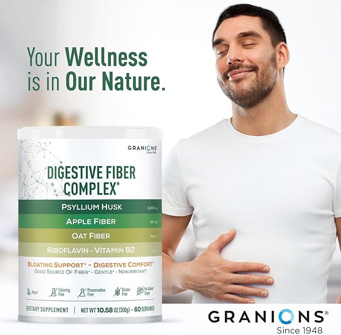 Psyllium Husk Powder 4in1 Digestive Fiber Supplement - Gut Health, Bloat Relief for Women and Men, Soluble and Insoluble Psyllium Husk Fiber Powder, Vitamin B2 - Vegan, Unflavored, Sugar-Free, 60 Day