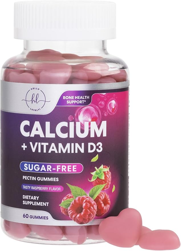 Calcium Gummies with Vitamin D3 10 mcg per Serving - Sugar Free Calcium Supplements for Bone Strength, Teeth & Immune Health Support - Natural Chews, Berry Flavored & High Absorption - 60 Gummies