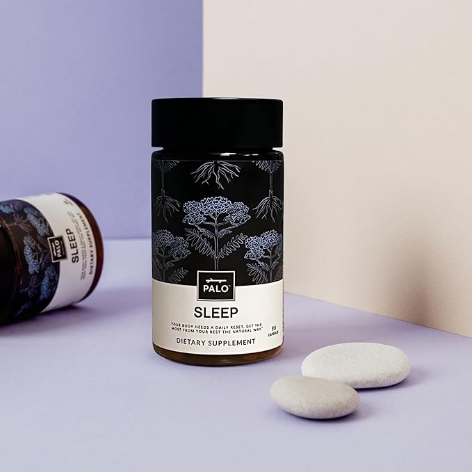 PALO Sleep & Stress Support – Melatonin-Free Vegan Supplement with Organic Valerian Root, L-Theanine, Magnesium, Chamomile, Lemon Balm & Passionflower – 90 Capsules