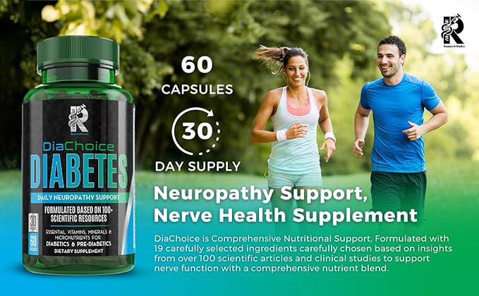 DiaChoice Neuropathy Support with Alpha Lipoic Acid 600 mg, to Fortify Nerve Health & Support Healthy Nerve Function, ALA, Co Q10, Magnesium, Zinc, Vitamins B12, B9, B6, B3, B2, B1, D, C, E & 5 more