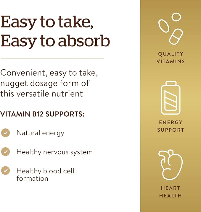 Solgar Vitamin B12 1000 mcg,250 Nuggets-Supports Production of Energy,Red Blood Cells-Healthy Nervous System-Promotes Cardiovascular Health-Vitamin B-Non-GMO,Gluten Free-250 Servings,(Pack of 2)