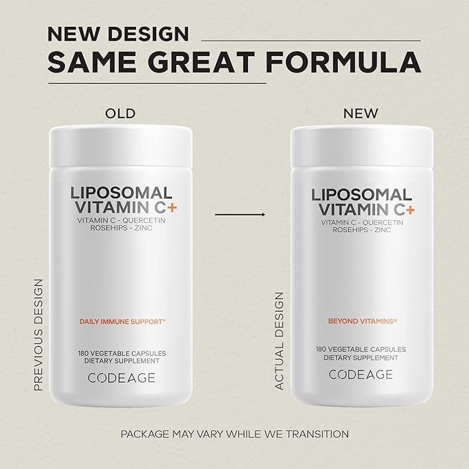 Codeage Liposomal Vitamin C 1500mg with Zinc, Elderberry, Citrus Bioflavonoids Grapefruit, Lemon, Orange Powder, Quercetin & Rose Hips Fruit – Vegan Supplement - Non-GMO, Vegan Pills, 180 Capsules