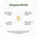 DEAL SUPPLEMENT Vitamin D3 2,000 IU + K2 MK7 50mcg Softgels | 2-in-1 Complex with Virgin Coconut Oil | Supports Heart, Bone, Teeth & Immune Health | Easy to Swallow