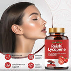 Lycopene Capsules, Natural Lycopene 200mg with Organic Reishi Mushroom 200mg Supplement for Prostate Health and Immune Support - Gluten-Free, Non-GMO, 60 Capsules (1 Pack)