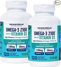 Oceanblue Professional Omega-3 2100 with Vitamin D3 120 ct - 2 Pack Triple Strength Burpless Fish Oil Supplement with High-Potency EPA, DHA, DPA and Vitamin D3 Wild-Caught Orange Flavor