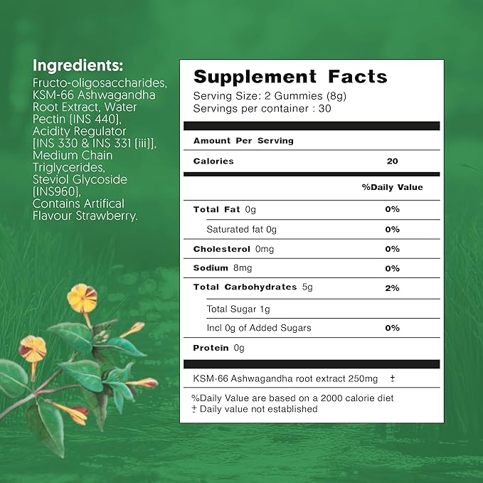 KSM 66 Ashwagandha Gummies for Women and Men, Vegan Supplement for Stress Support, Strawberry, 60 Count, 30-Day Supply
