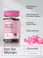 Horbäach Iron Gummies for Women | 70 Count | Grape Flavor | Supplement with B Vitamins Folate and Zinc | Vegan, Non-GMO & Gluten Free