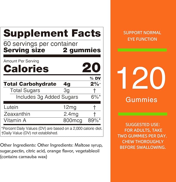 Nature's Key Lutein Gummies 12mg with Zeaxanthin & Vitamin A for Kids and Adults | Eye Health and Brain Function Supplement | Orange Flavor, 120Ct (Pack of 2)