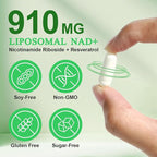 NAD Supplement, Nicotinamide Riboside, NAD 910MG Liposomal Supplements for Women & Men, NAD+ Supplement for Anti Aging and Cell Regeneration -120 Capsules