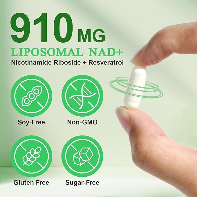 NAD Supplement, Nicotinamide Riboside, NAD 910MG Liposomal Supplements for Women & Men, NAD+ Supplement for Anti Aging and Cell Regeneration -120 Capsules