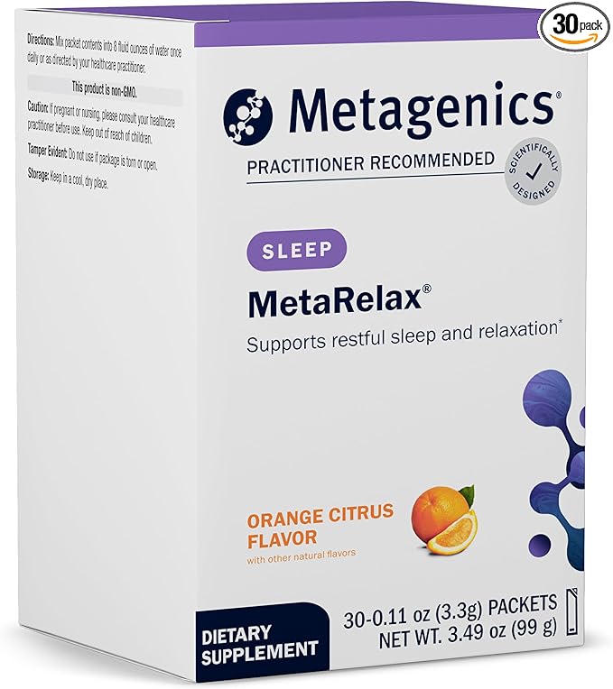 Metagenics MetaRelax - Magnesium Powder for Restful Sleep, Relaxation & Positive Mood* - with B-Vitamins, Taurine & GABA - Orange Citrus Flavor - Non-GMO, Gluten-Free, Vegetarian - 30 Servings