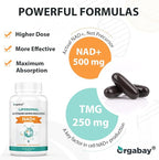 Orgabay Liposomal NAD+ Supplement 500 mg, High Absorption, Boost NAD+ with TMG 250 mg, Actual NAD Plus More Efficient Than Nicotinamide Riboside, Support Cellular Energy, Healthy Aging | 120 Softgels
