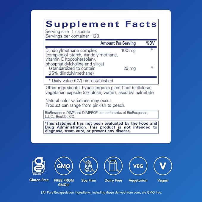 Pure Encapsulations DIMPRO 100 - Diindolylmethane Supplement - for Breast, Cervical & Prostate Health - Gluten Free & Vegan - 120 Capsules
