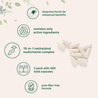 Micro Ingredients 2 Pack Pure Methylated Multivitamin, 480 Capsules | 19-in-1 Formula with Vitamins C, D, B12, Folate, Magnesium, Zinc, & More | Supports Daily Wellness & Immune Health | Filler Free