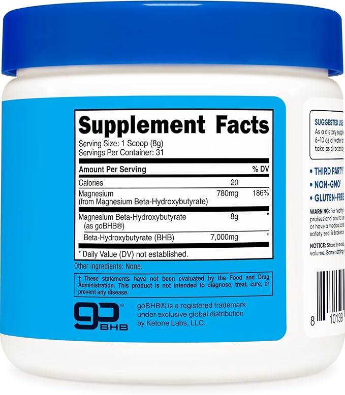 Nutricost Magnesium BHB Salts (250 Grams, Unflavored) - Exogenous Ketone Supplement, 6.5g Beta-Hydroxybutyrate Per Serving