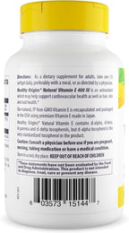 Healthy Origins Vitamin E 400 IU (Natural, Non-GMO, Gluten Free, Skin Support, Cardiovascular Support), 90 Softgels