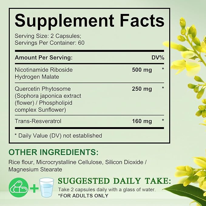 NAD Supplement, Nicotinamide Riboside, NAD 910MG Liposomal Supplements for Women & Men, NAD+ Supplement for Anti Aging and Cell Regeneration -120 Capsules