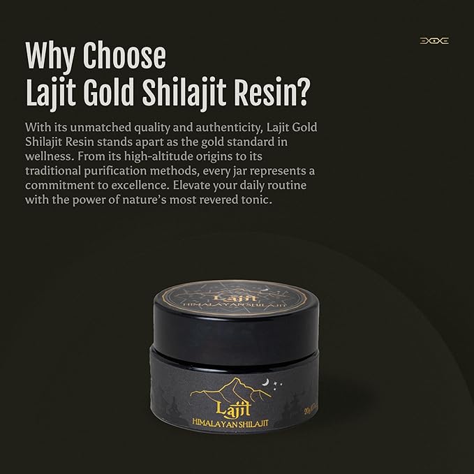 Lajit Gold Grade Himalayan Shilajit Resin – Organic, Sun-Dried, Bioavailable Nutrients, Fulvic Acid | Lab Tested Pure Shilajit for Men & Women - Natural Energy, Vitality, 85 + Trace Minerals - 20g