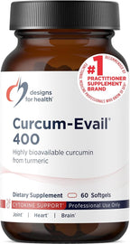 Designs for Health Curcum-Evail 400 - Bioavailable Turmeric Curcumin Supplements - Evail Emulsification Technology - Curcumin C3 Complex with Turmeric Oil + Vitamin E, Non-GMO (60 Softgels)