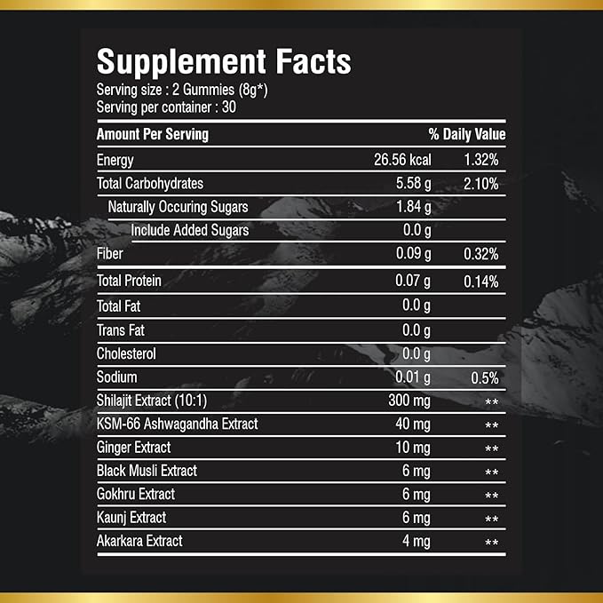 Pure Himalayan Shilajit Gummies 4000mg, Sugar-Free with KSM-66 Ashwagandha, Gokshura & 75% Fulvic Acid - 60 Gummies